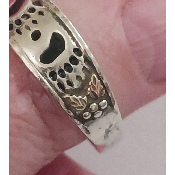 Vintage Native American signed Paw Print 925 w 12k gold detail ring s12.5 1526 - Picture 5 of 8